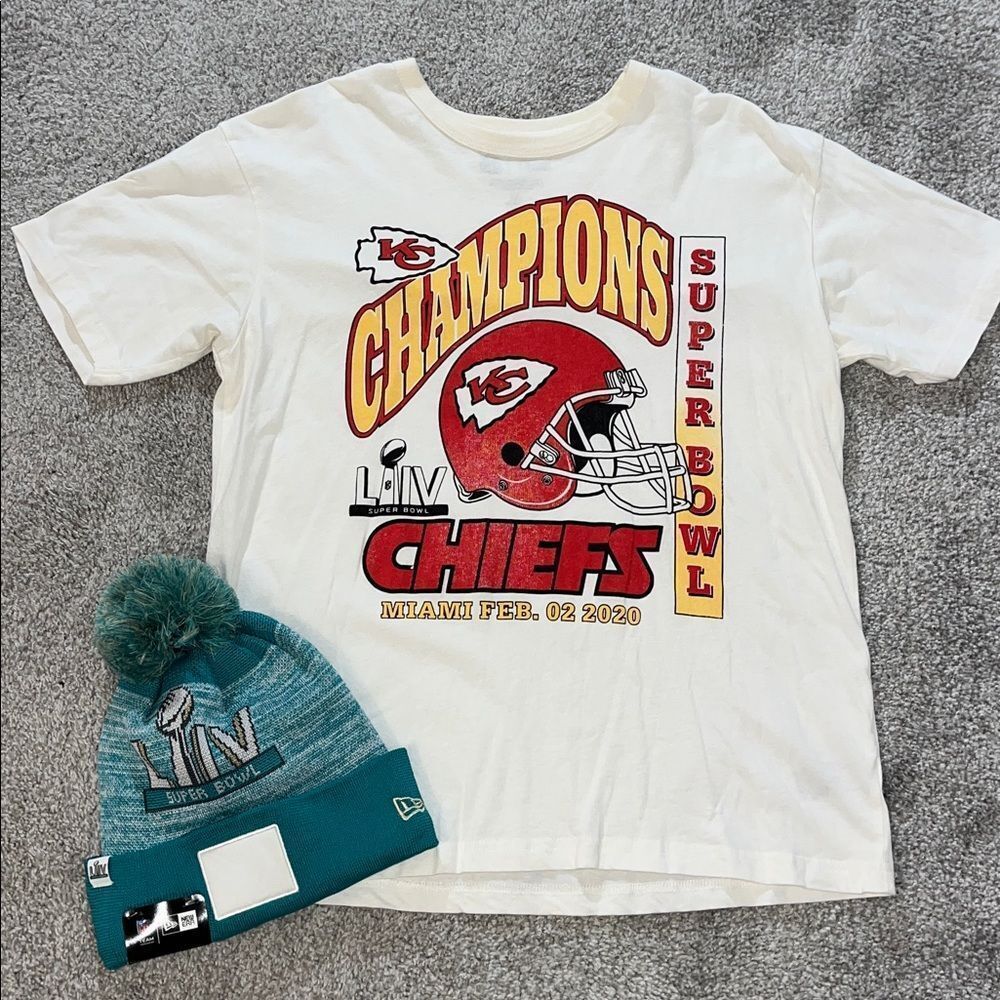 Super Bowl LIV 34 Kansas City KC Chiefs Beanie knit media credential cap T Shirt